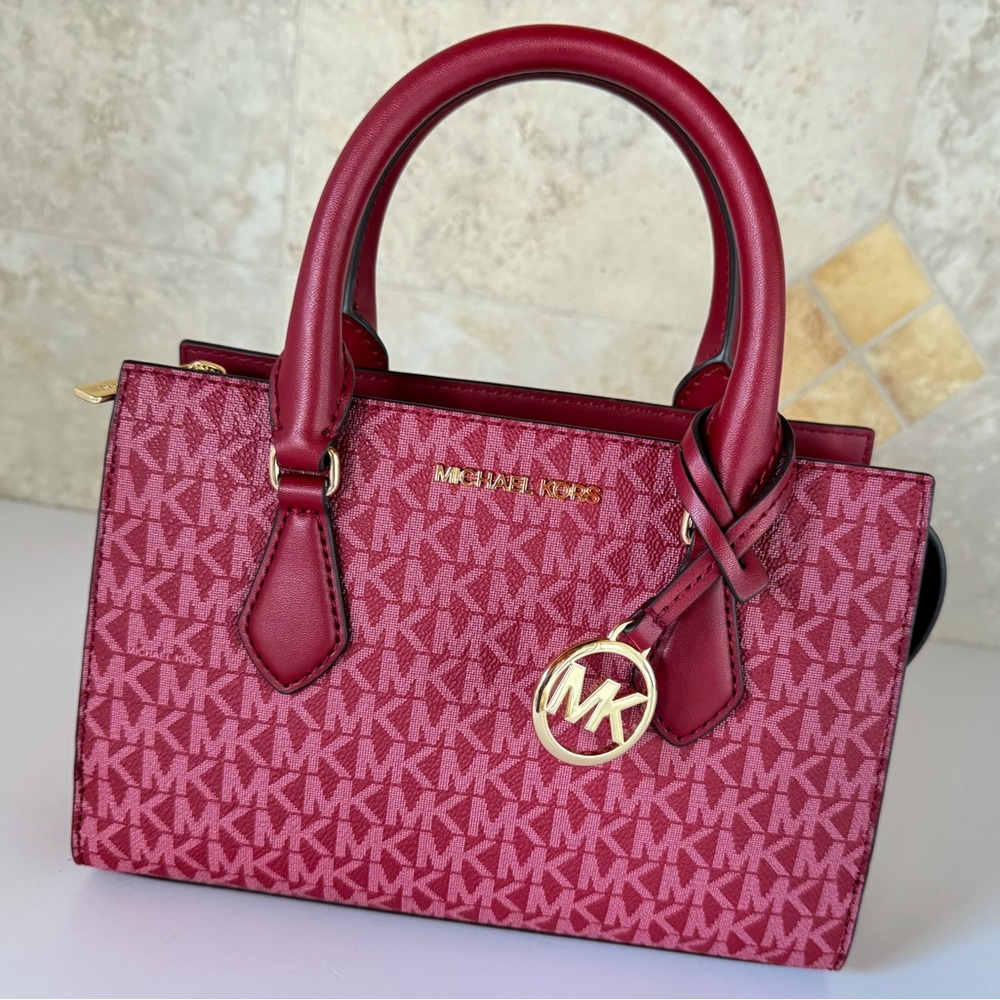 Michael Kors Sheila SM Satchel Shoulder Crossbody Bag MK Cherry Multi - Picture 14 of 15